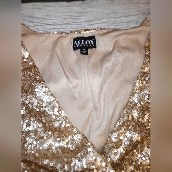 Alloy Apparel Plunge Gold "M" sequence dress. Mini - Picture 2 of 8